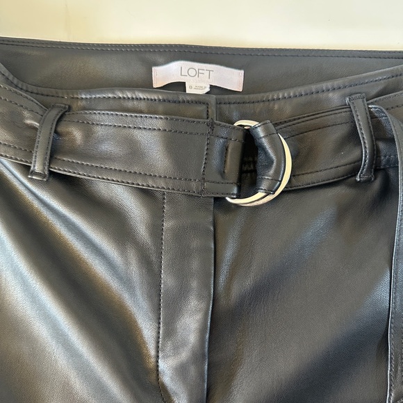 LOFT Black Faux Leather Straight-Leg Pants with Belt - Picture 3 of 3